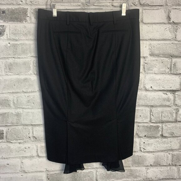 L.A.M.B. Y2K Black Wool Crisscross Waist Ruffle Stretch Wiggle Pencil Skirt - Picture 4 of 15